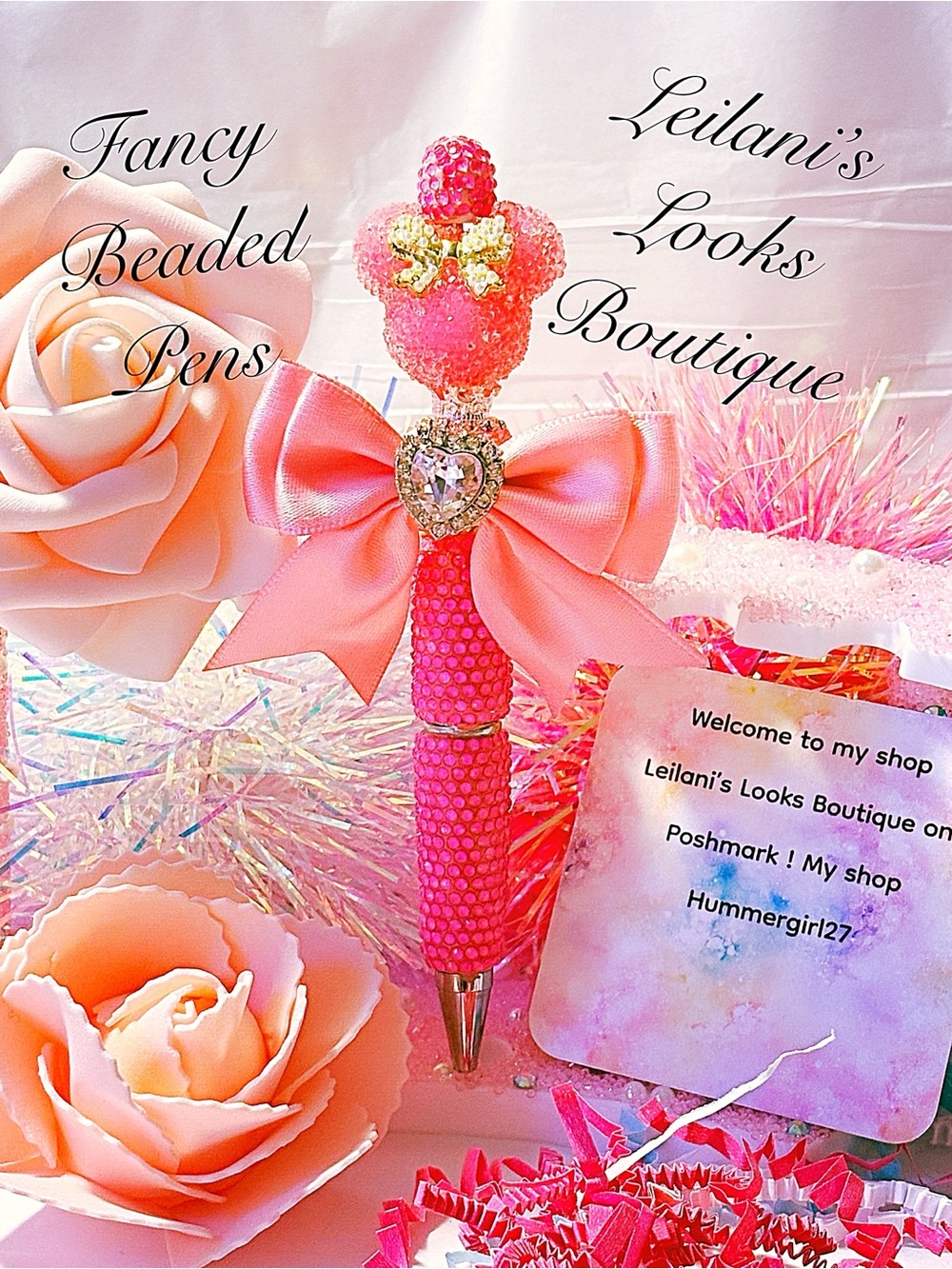 Pink Beaded Bow Pen/Fancy beaded Pen/gifts/Minnie mouse